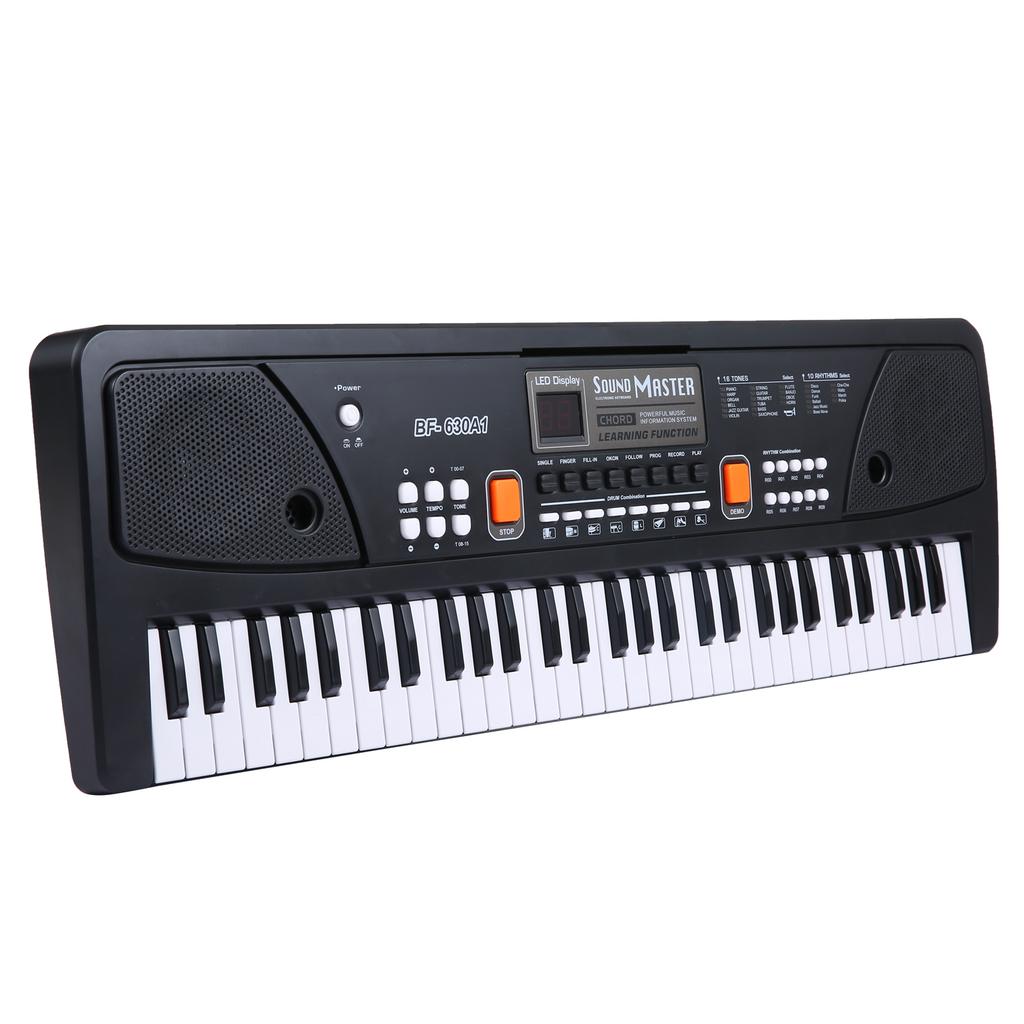BIGFUN 61 Keys USB Electronic Organ Kids Electric Piano with Microphone Black Digital Music Electronic Keyboard with
