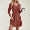 Women's Fashion Casual Solid Color V-neck Long-sleeve A-line Dress
