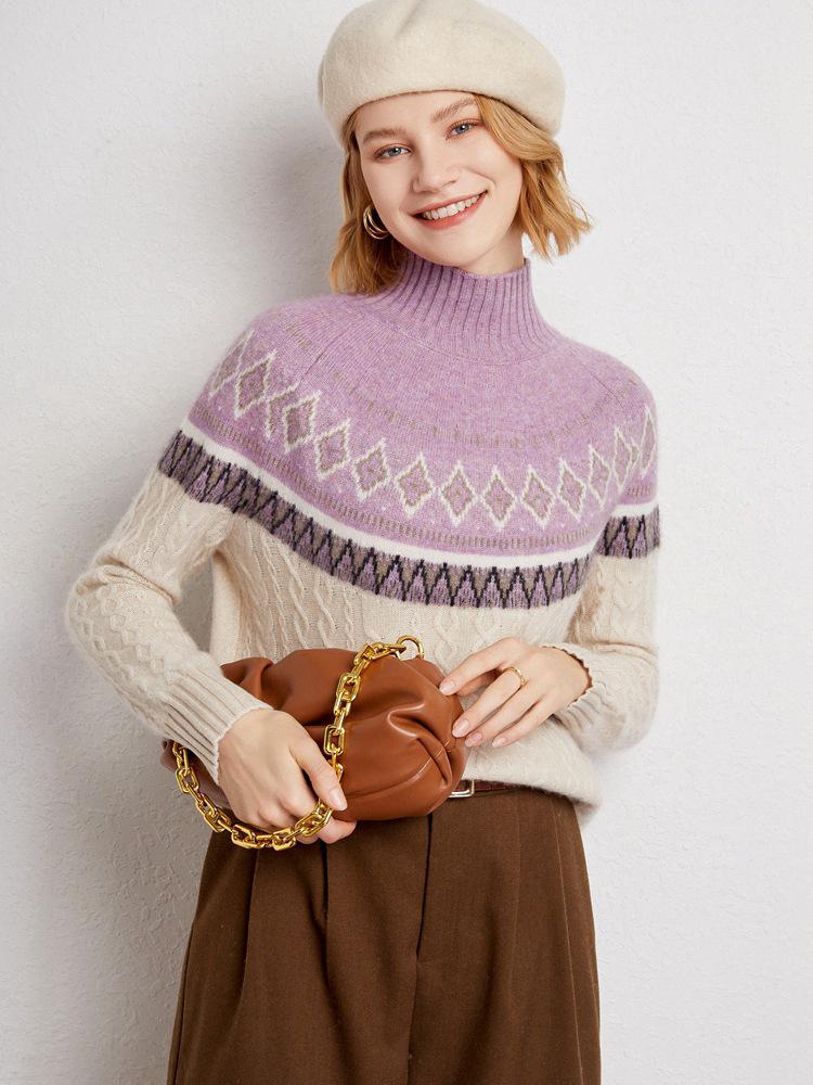 Women's Retro Ethnic Jacquard Cashmere Sweater - Autumn/Winter 2025 Pullover