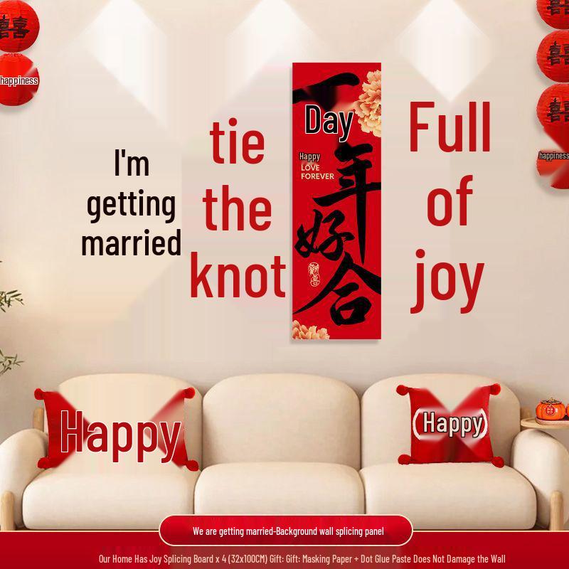 Wedding Decoration Set for Living Room, Sofa, Stairway & Background Wall - Bride's New Home Double Happiness Décor