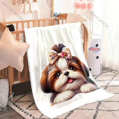 Cute Shih Tzu Blanket Super Soft Blanket,Lightweight Fuzzy Comfy Textured Blanket Warm Plush Throw Blankets for Couch, Sofa, Bed