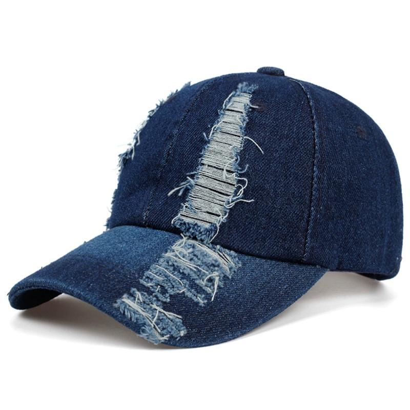 

Color Ripped Baseball Cap Washed Denim Snapabck Hat Hip Hop Air Permeable Street Stylewear Distresseded Hats For Women Men Latest Solid Color 54-61CM