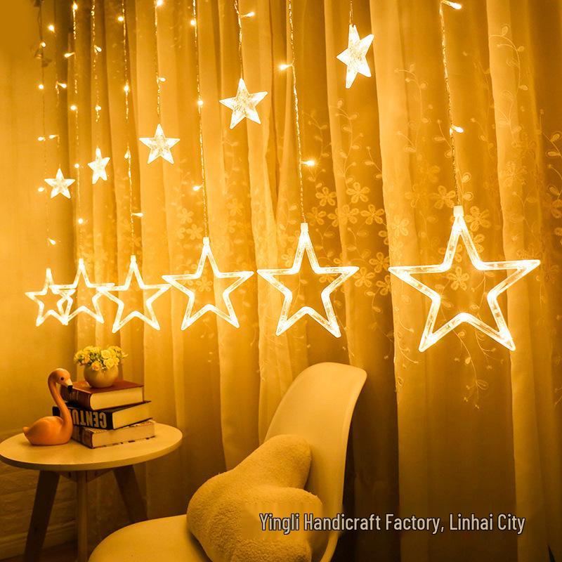 LED Star String Lights: 6 Large & 6 Small Stars for Christmas, Festival Decor, Five-Pointed Curtain Lights for Weddings & Events