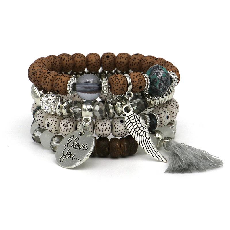 Nepal Multi-Layer Beaded Bracelet Handmade Bracelet Crystal Letter Love Character Jewelry