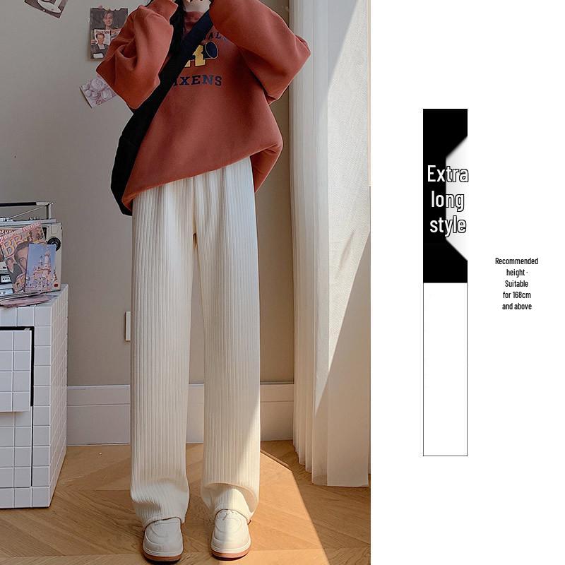 

Women s White Corduroy Wide-Leg Pants - Velvet, Thick, Warm, Straight-Leg, Small Fit, Autumn/Winter 2025. M (95-110 lbs)