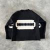 Unisex Oversized Knit Sweater Black Round Neck Loose Fit Long Sleeve Winter Warm Casual Pullover
