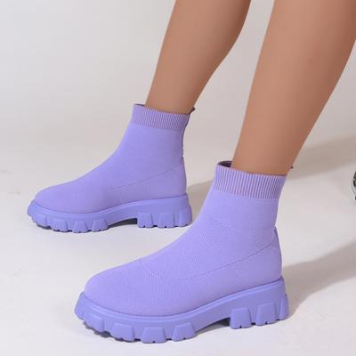 2024 Autumn Winter New Couple Socks Shoes Women Thick-soled Casual Large Size Net Red Knitted Short Boots Fashion Women's Boots