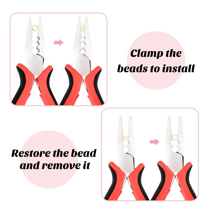 Clește pentru extensii de păr cu micro găuri cu 3 găuri pentru extensii de păr micro nano-ring și pentru îndepărtarea părului Clește de înaltă calitate (1 buc Roșu)