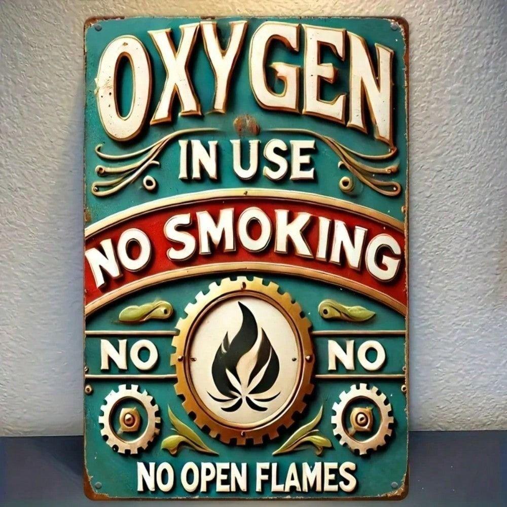 

Vintage Industrial No Smoking Open Flame Metal Poster, Garage Wall Decor