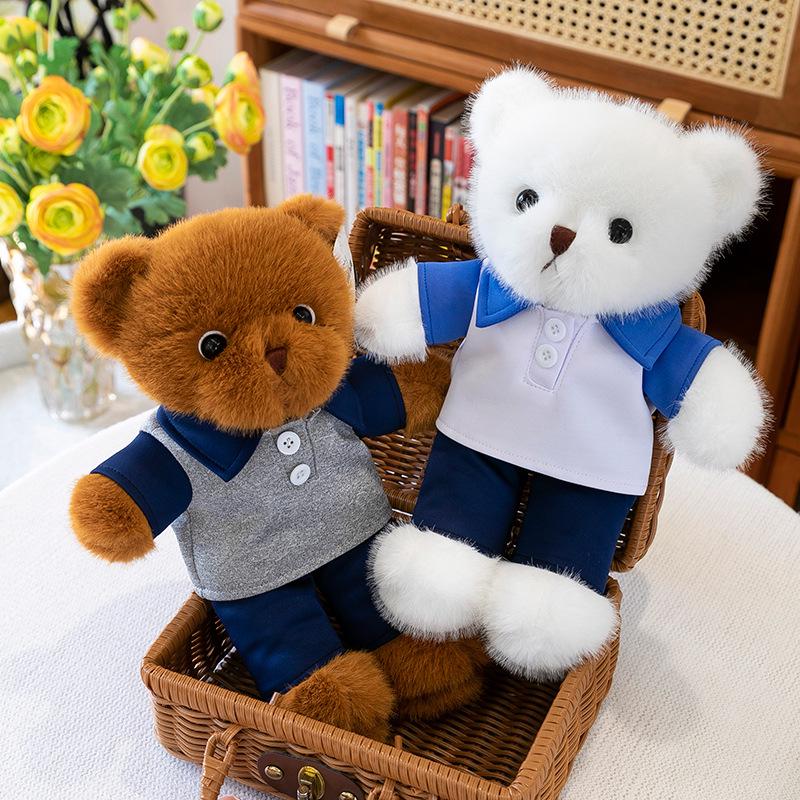 Cute Bear Plush Toy In School Uniform - Custom Logo Graduation Gift for Classmates