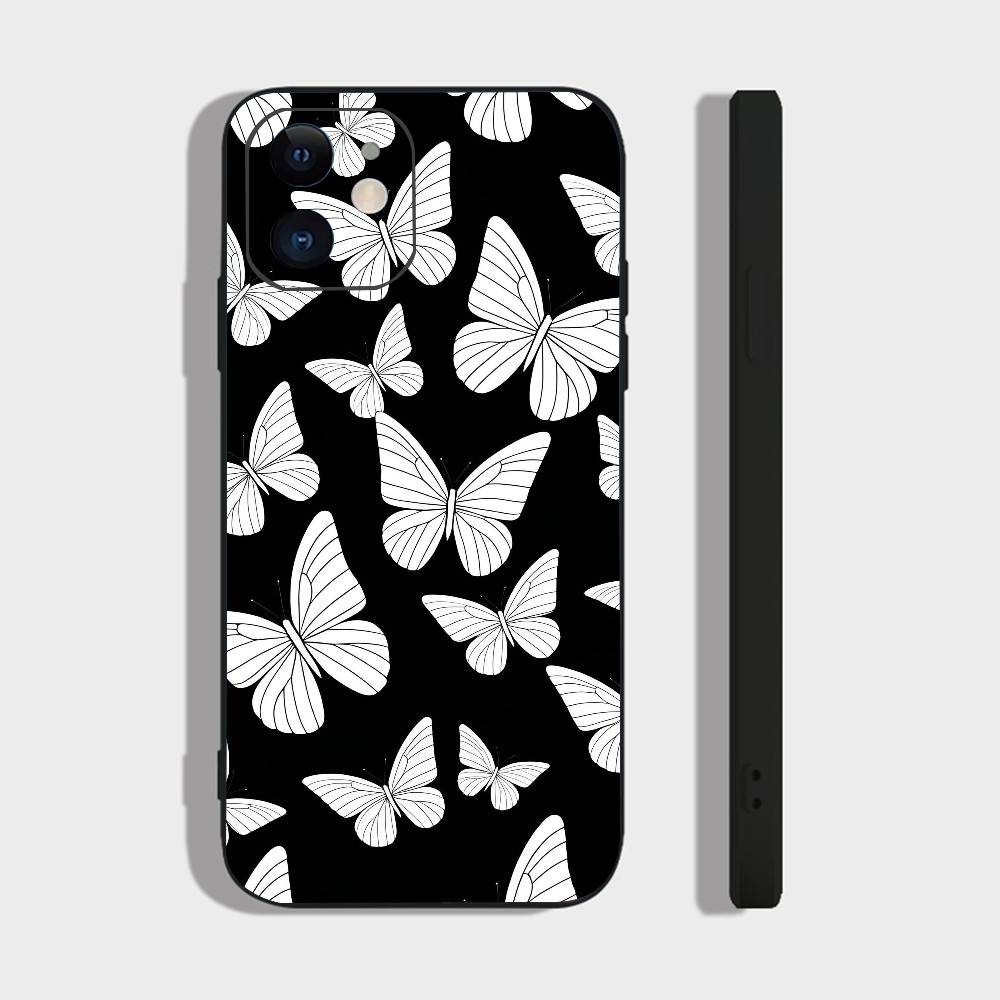 Art Butterfly For IPhone 15 16 14 Plus 13 12 11 17 Pro Max 17 Air Black Soft Phone Cover