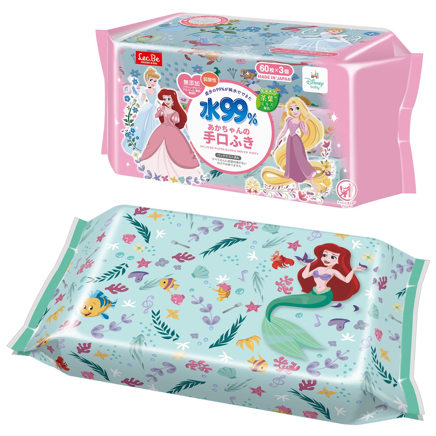 

LEC Disney Pure Water Hand and Mouth 60 sheets x 3 packs Mildly Contains Moisturizing Ingredients Leaf Made in No Additives Propylene or 99% Wipes, белый