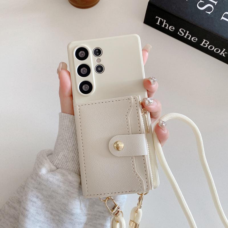 

Чехол-кошелек для телефона с держателем для карт для Samsung Galaxy S25 S24 S23 Plus S22 Ultra S21 S20 FE, ремешок, шнур, чехол для сумки через плечо CHINA&For S25 Ultra&Case & Strap белый
