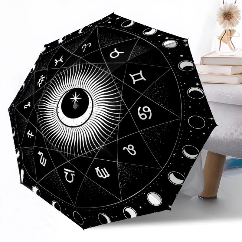 Astrological Horoscope Wheel Outdoor Automatic Umbrella Retractable Design with 8-Rib Durability Lightweight Perfect Gift for Friends Family