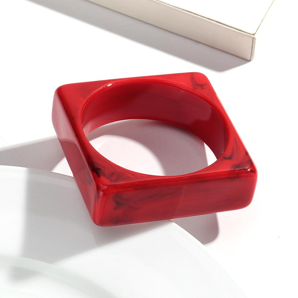 New Trendy Chunky Geometric Wide Bangle for Women Retro Statement Marbling Color Square Round Bracelets Exaggerated Jewelry Gift красный
