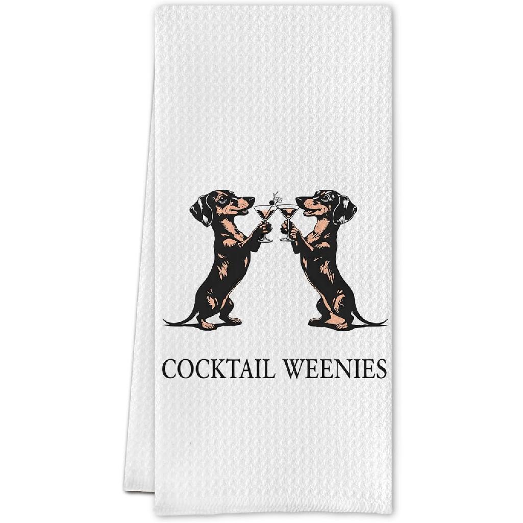 Funny Martini Dachshund Kitchen Towels, Gifts for Martini Lovers Dish Tea Towels, Weiner Dog Dachshund Lover Gifts Decorative Hand Towel for Kitchen Dachshund Cocktail