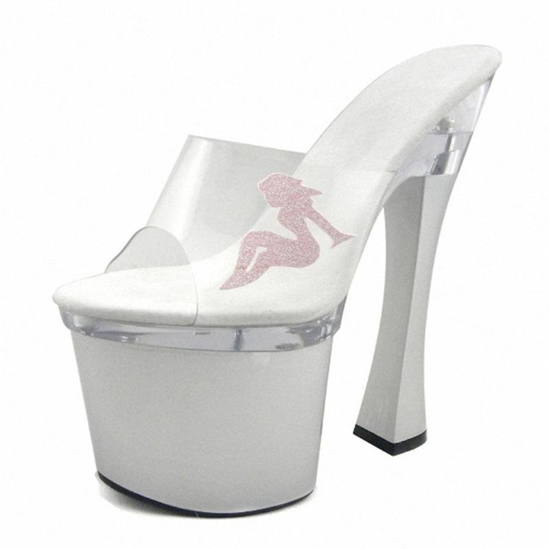 

18Cm summer new fish mouth word sandals fashion stiletto high heels slippers women s summer temperament 46 белый