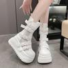 Mode 8,5CM Damen Frühling Sommer Stiefel Mode Atmungsaktives Mesh Hollow Sneakers Hohe Plateau Stiefeletten Für Frau Outdoor Chunky Schuhe