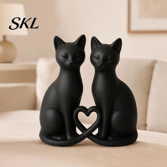 Durable PLA Cat Sculpture 3D Printed Couple Figurine, Minimalist Heart-Shaped Sculpture, Figurine Decoration Romantic Ornaments for Home Office