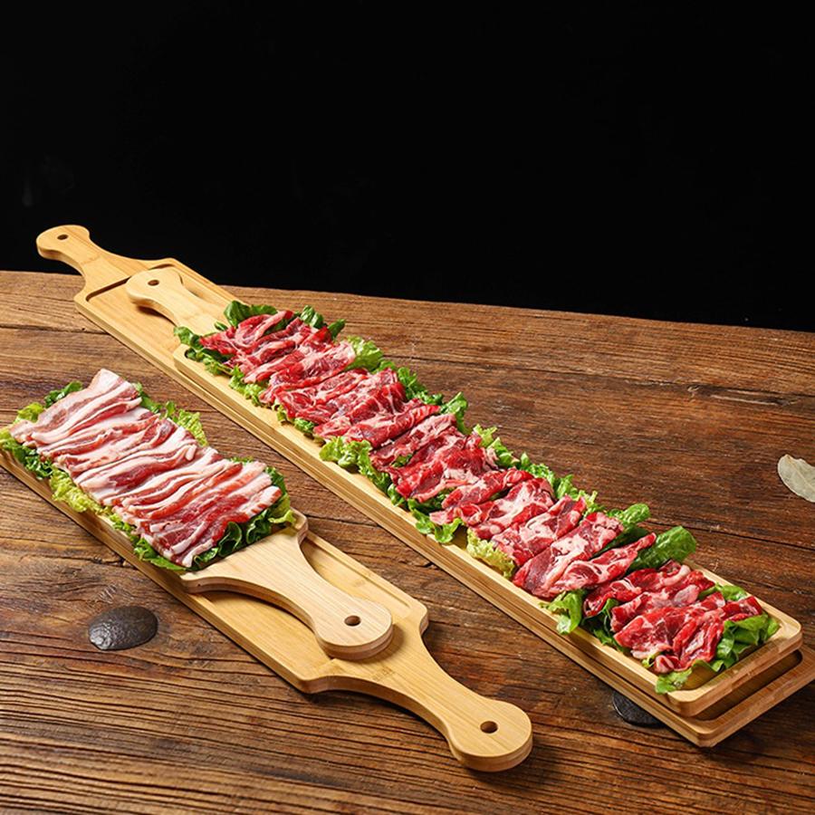 Wooden Serving Board With Handle for Kitchen Long Wooden Plate Fat Beef and Lamb Roll Tray Serving Plates Appetizer Wood Plates