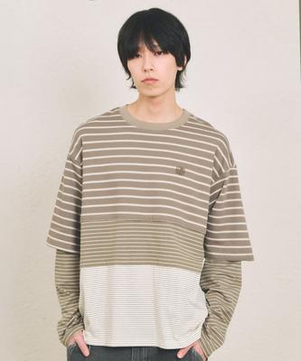 COMONINOZ Blocked Stripe T-Shirt [Beige]