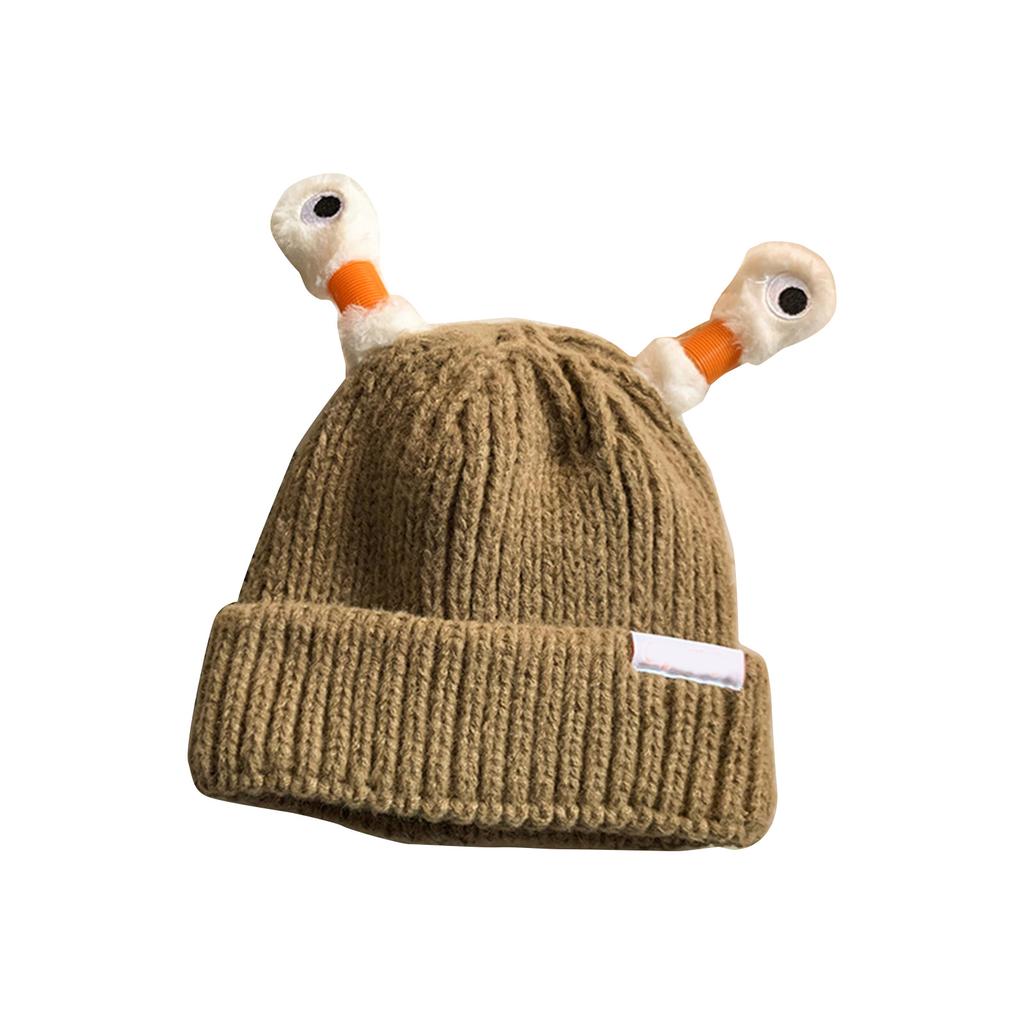 Novelty Knit Beanie Cap for Women with Glowing Antennas Funny Skull Hat Cartoon Frog Pullover Hat Party Cap