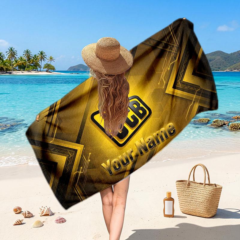 JCB Customized Name Text Beach Towel, Soft Absorbent Towel Beach Pool Travel Personal Gift