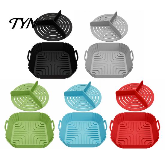 Food Grade Silicone Mold 2PCS Air Fryer Baking Pan with Handles, Square And Rectangular Supplies for Oven Tray Set, Nonstick Liner