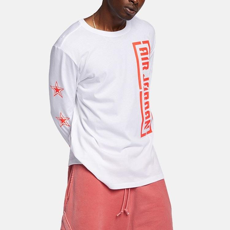 Jordan Flight Logo Crew Neck Long Sleeve Basketball T-Shirt Men Tops White AT9071-100