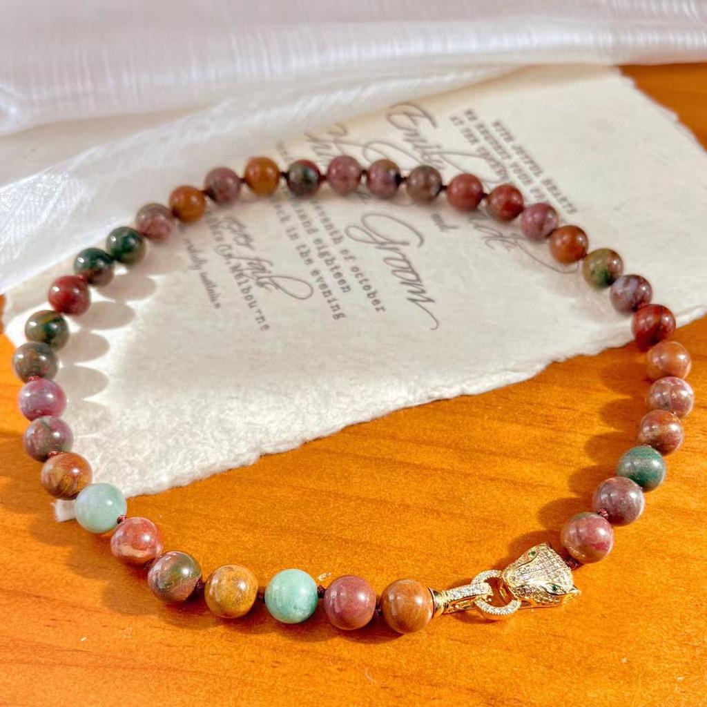 Vintage High Quality Natural Alxa Stone Clavicle Chain Necklace Sweater Chain