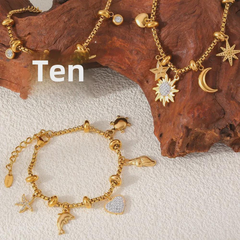 18k Vergoldetes Titanstahl Diamantarmband - Modischer Europäischer & Amerikanischer Stil