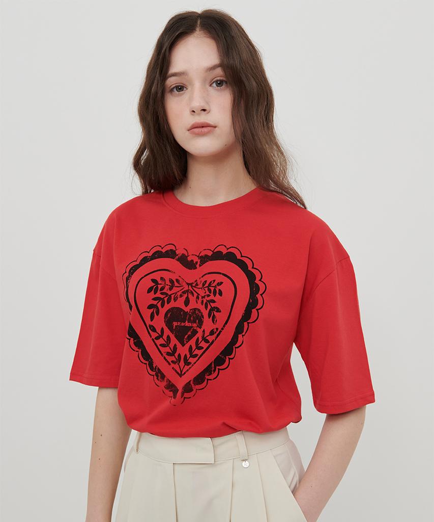 Eoboneoseu Heart Print T-Shirt [Red]