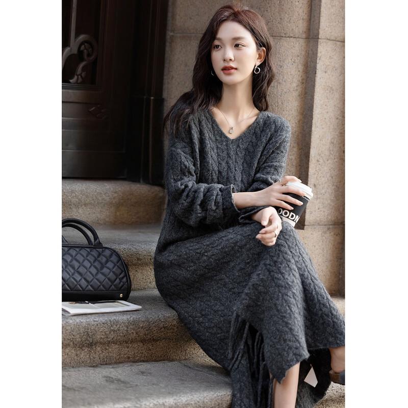 Demana Women's Winter Wool Blend Cable Knit Straight Dress