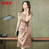 Hengyuanxiang Elegant Slim Fit V-Neck Short Sleeve Silk Dress