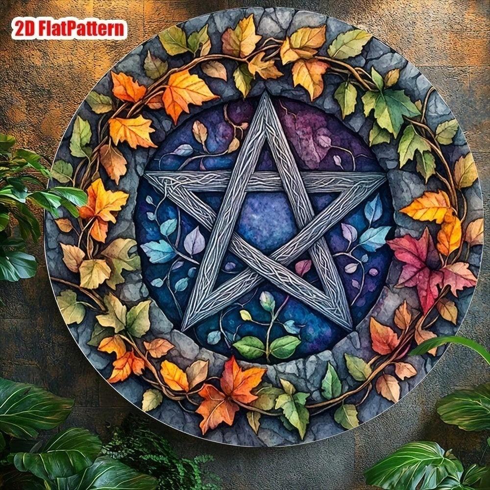 Vintage Pentagram Metal Wall Art Round Aluminum Sign Gothic Home Decor Halloween Christmas Gift