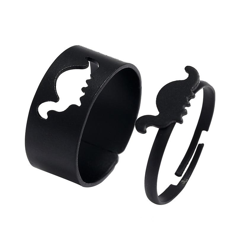 2 stücke Gothic Punk Schwarz Dinosaurier Paar Ring Offenen Set Vintage Passenden schmuck Einstellbare Ringe Für Frauen Bague Homme