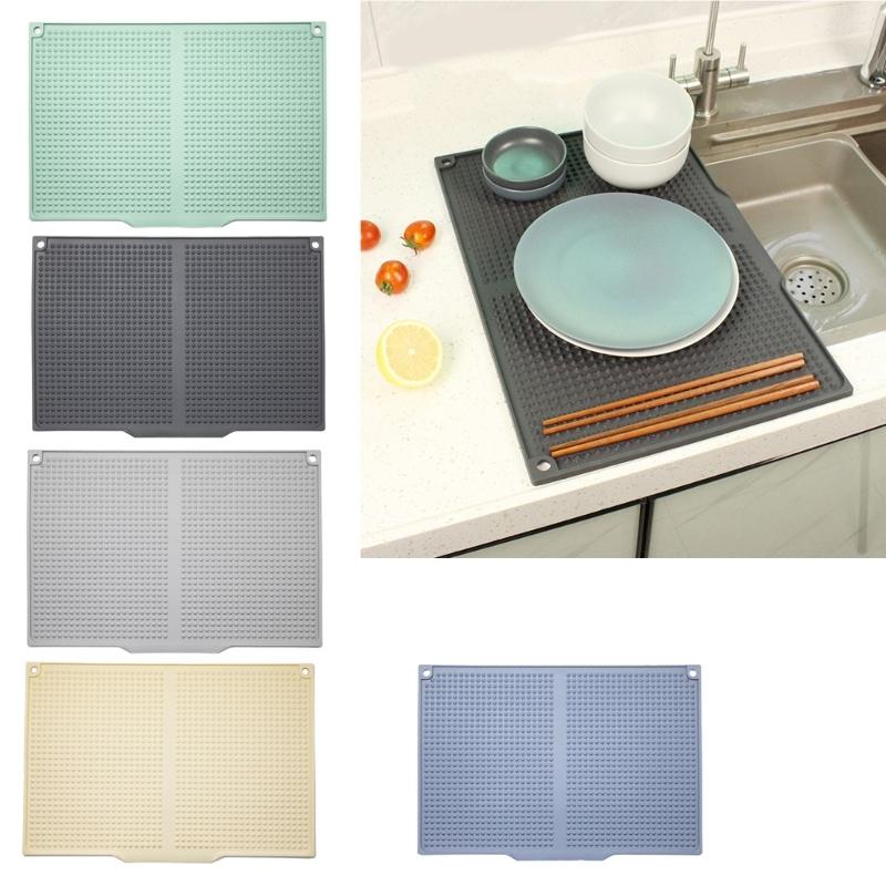 Folding Silicone Dish Drying Mats Offers Space Saving Storage and Easy Cleaning Silicone Texture for Home Cooking Lover
