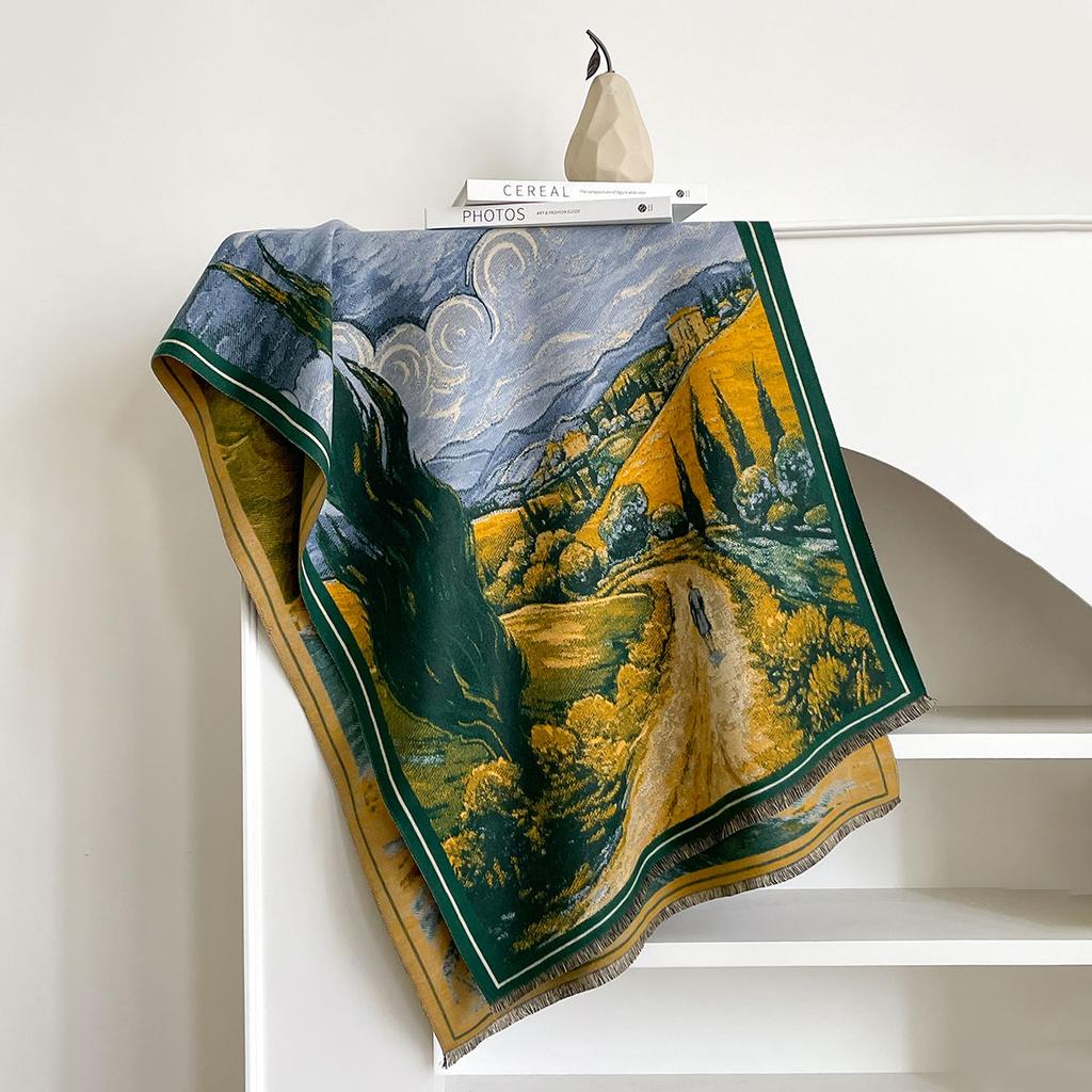 Design Scarves Women Autumn Winter Thicken Scarf Imitation Cashmere Oil Painting Shawl Warm Coldproof Windproof Blanket