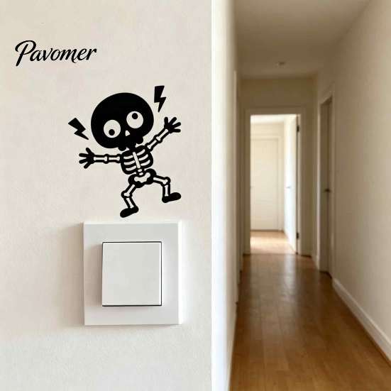 Wall Decoration Sticker Electric Shock Skeleton Switch Sticker, Cartoon Holiday Decal Self Adhesive Light for Bedroom Living Room