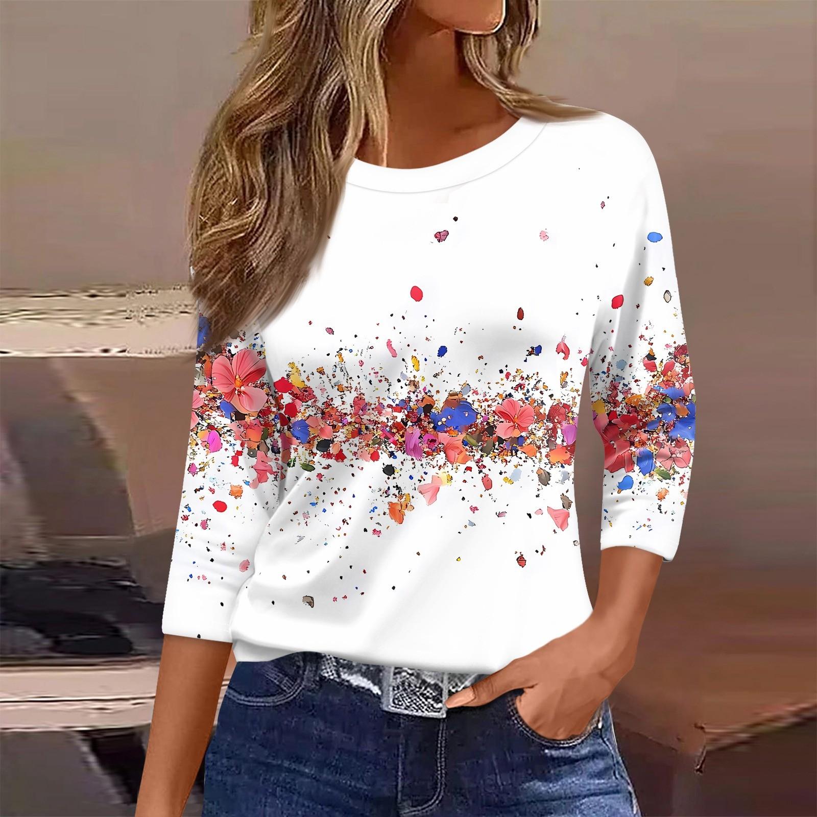 

Женская футболка с принтом, рукав 3/4, повседневная, модная, на выходные, базовая, с круглым вырезом, стандартный топ XL белый