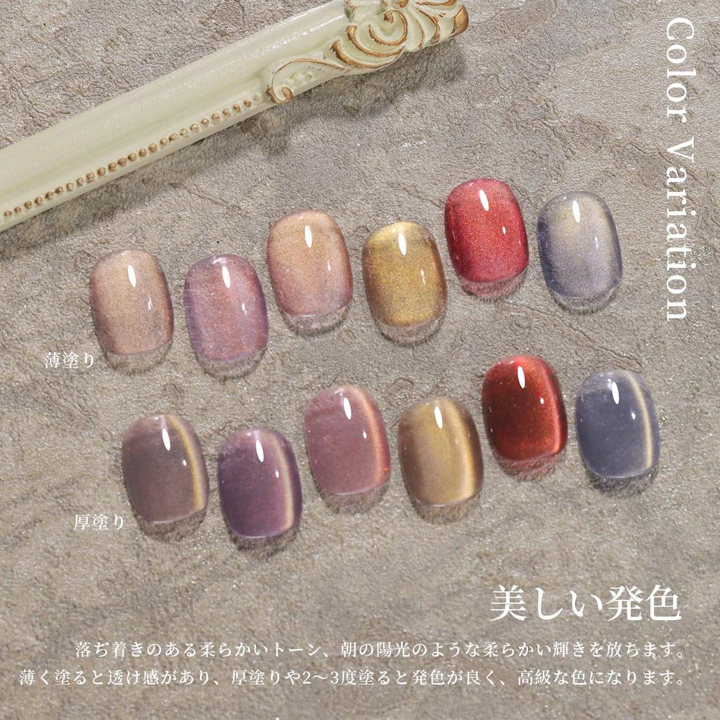 emigoro Magnetic Gel Nail Polish, Cat Eye Gel, 6-Color Set, UV/LED Compatible (AK-Morning Glory Magnetic Gel)