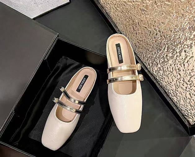 French bag head half slippers women's spring and autumn 2025 new Korean version flat-bottomed lazy half support one pedal Mill shoes tide