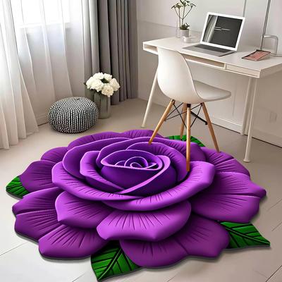 Living Room Home 3d Three-dimensional Floor Mat Flower Floor Mat Crystal Velvet Carpet Round Home Peony Petals Special-shaped Mat