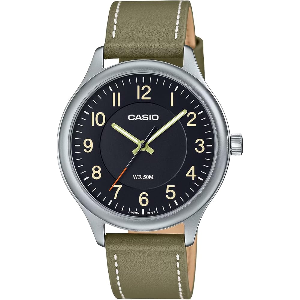 Casio Standard Quartz Men s Watch MTP-B160L-1B2V Black Dial Light Moss Green Leather Band
