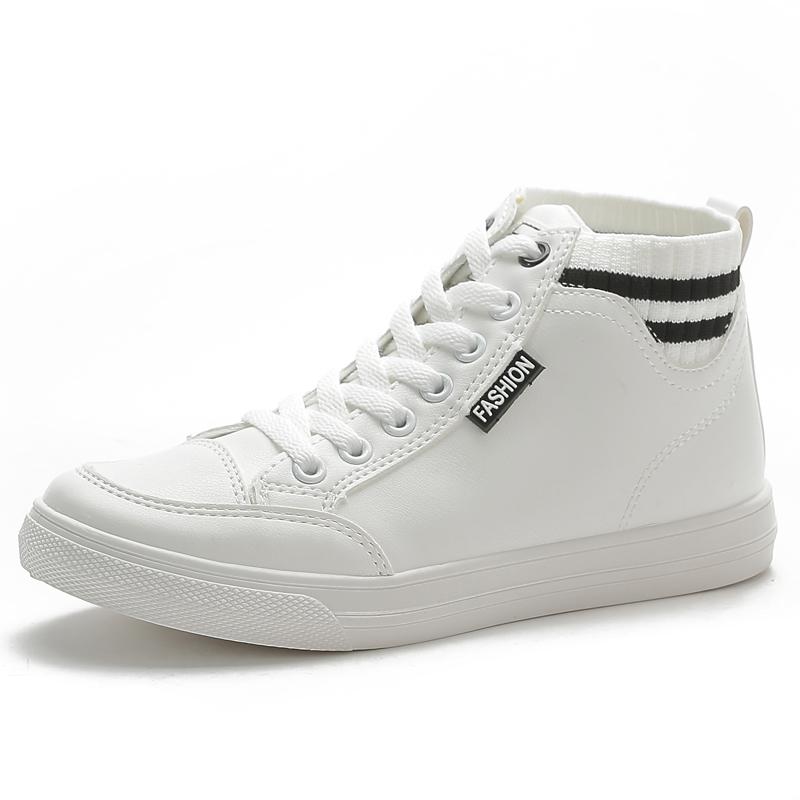 Fashion White Women Ankle Boots PU Leather Shoes Woman Platform Height Increased Sneakers Thick Sole Flat Bottom Soft Sole Casual Versat