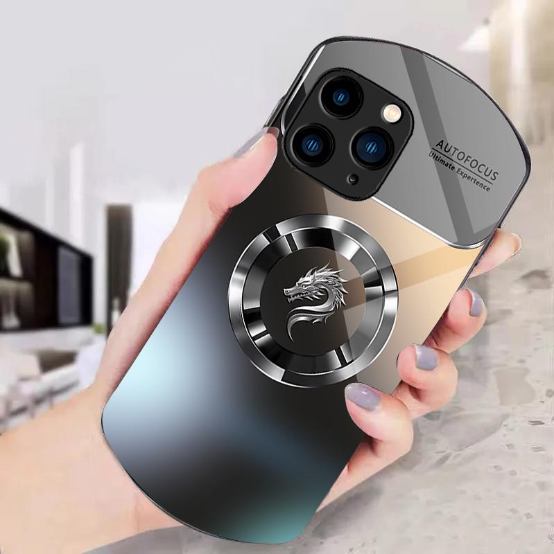 Gradient Circle Dragon For Iphone 11 12 13 14 15 Pro Max Plus Mini 7 8 Se 2020 X Xs Xr Elliptical Tempered Glass Phone Case