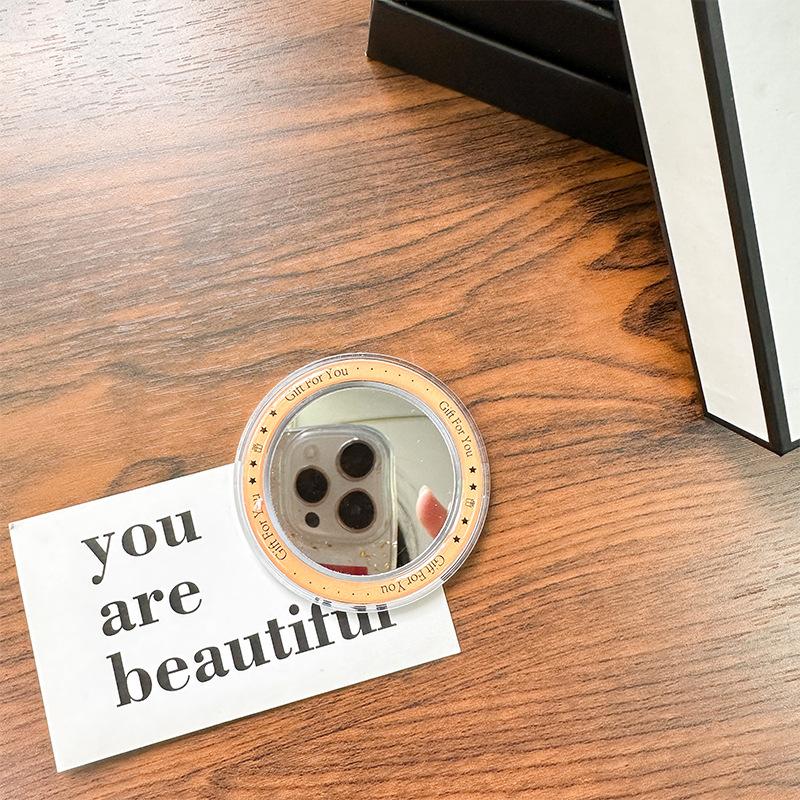 Round Mirror Magnetic Suction Mobile Phone Airbag Bracket Base Portable Makeup Mirror Simple Mirror Sticker Refrigerator Sticker Makeup Mirror