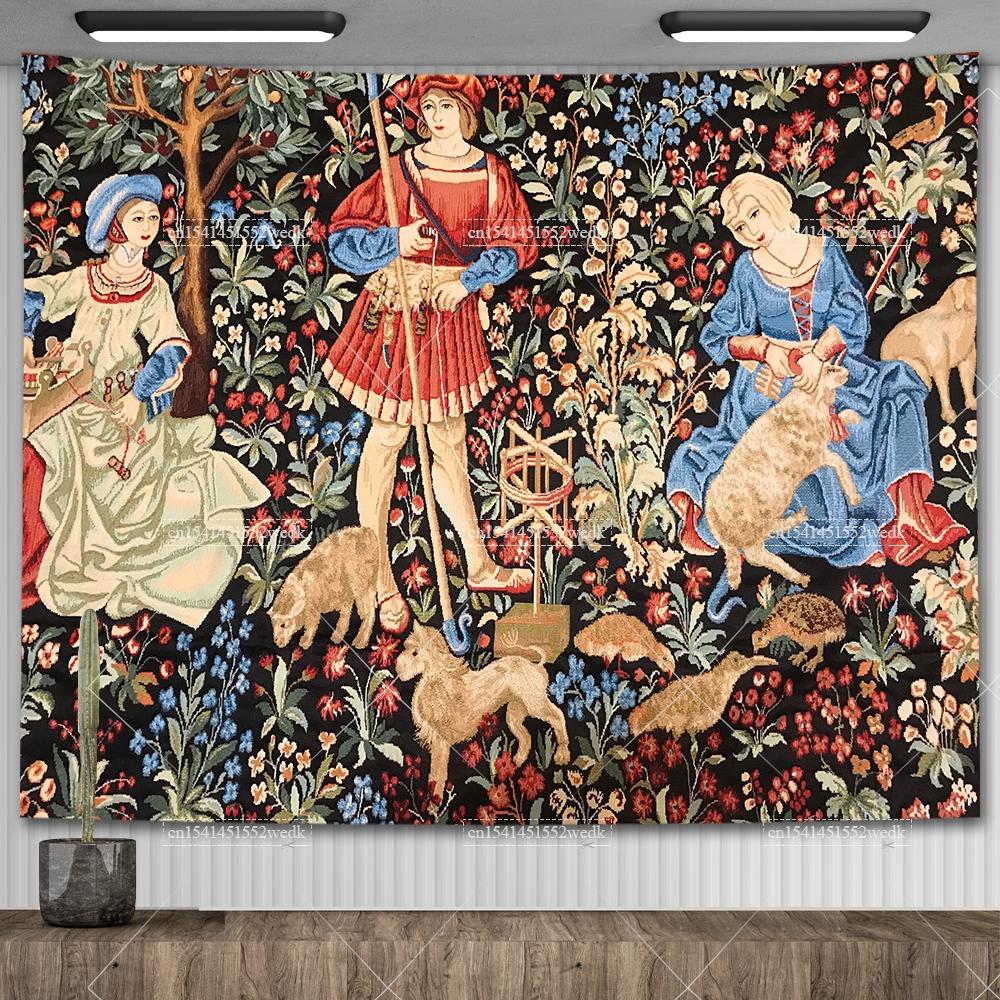 Lady And The Unicorn Tapestry Medieval Tapestry Wall Hanging Printed Home Decor Tapestries Background Room Covering For Bed