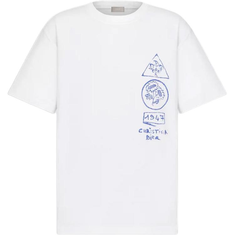 DIOR T-Shirts Men's White Crew Neck Moderate 583J696B0817-C089