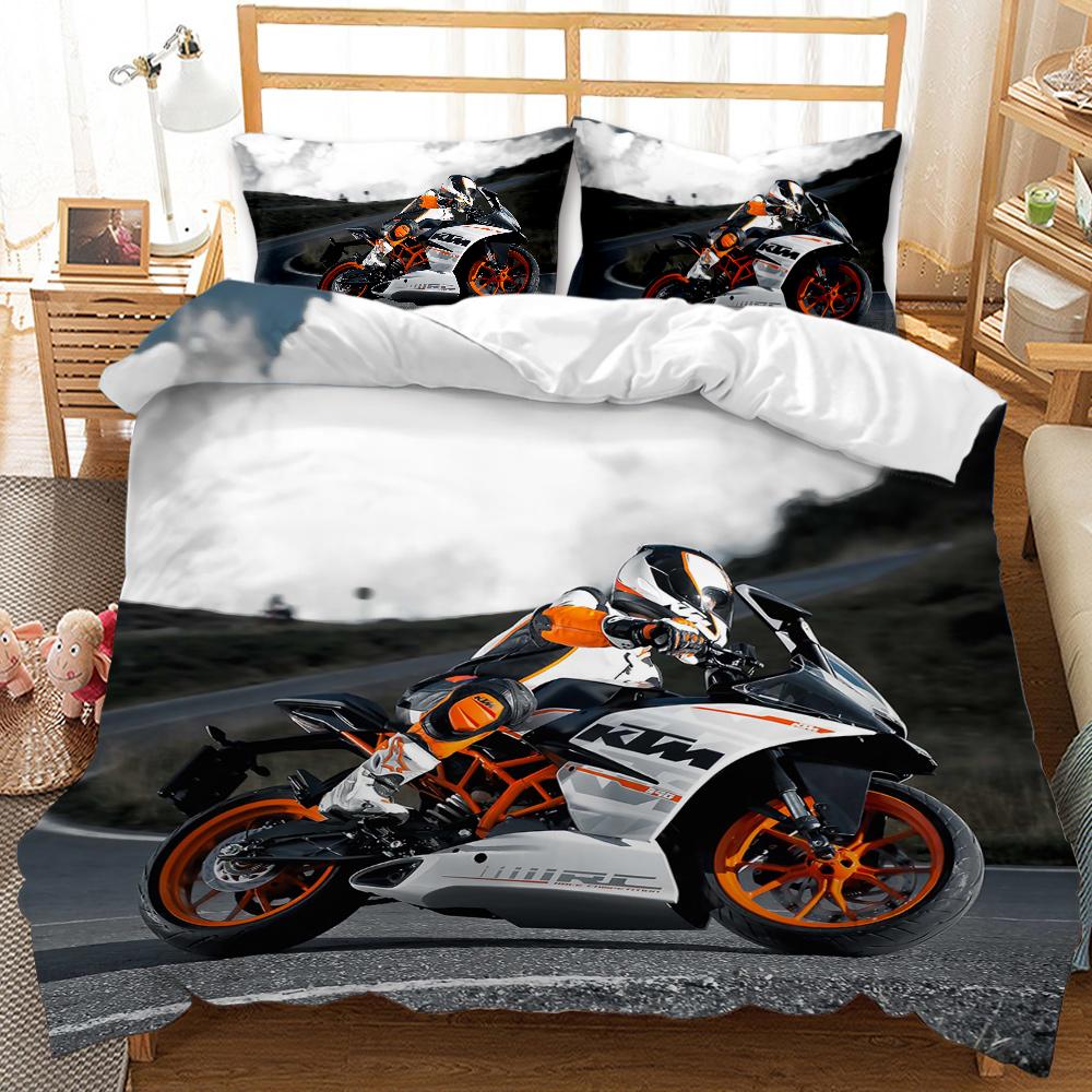 Motorbike Comforter Cover Set Queen Size, Boys Motocross Rider Duvet Cover, Teens Racing Motorcycle Dirt Bike Bedding Set Child